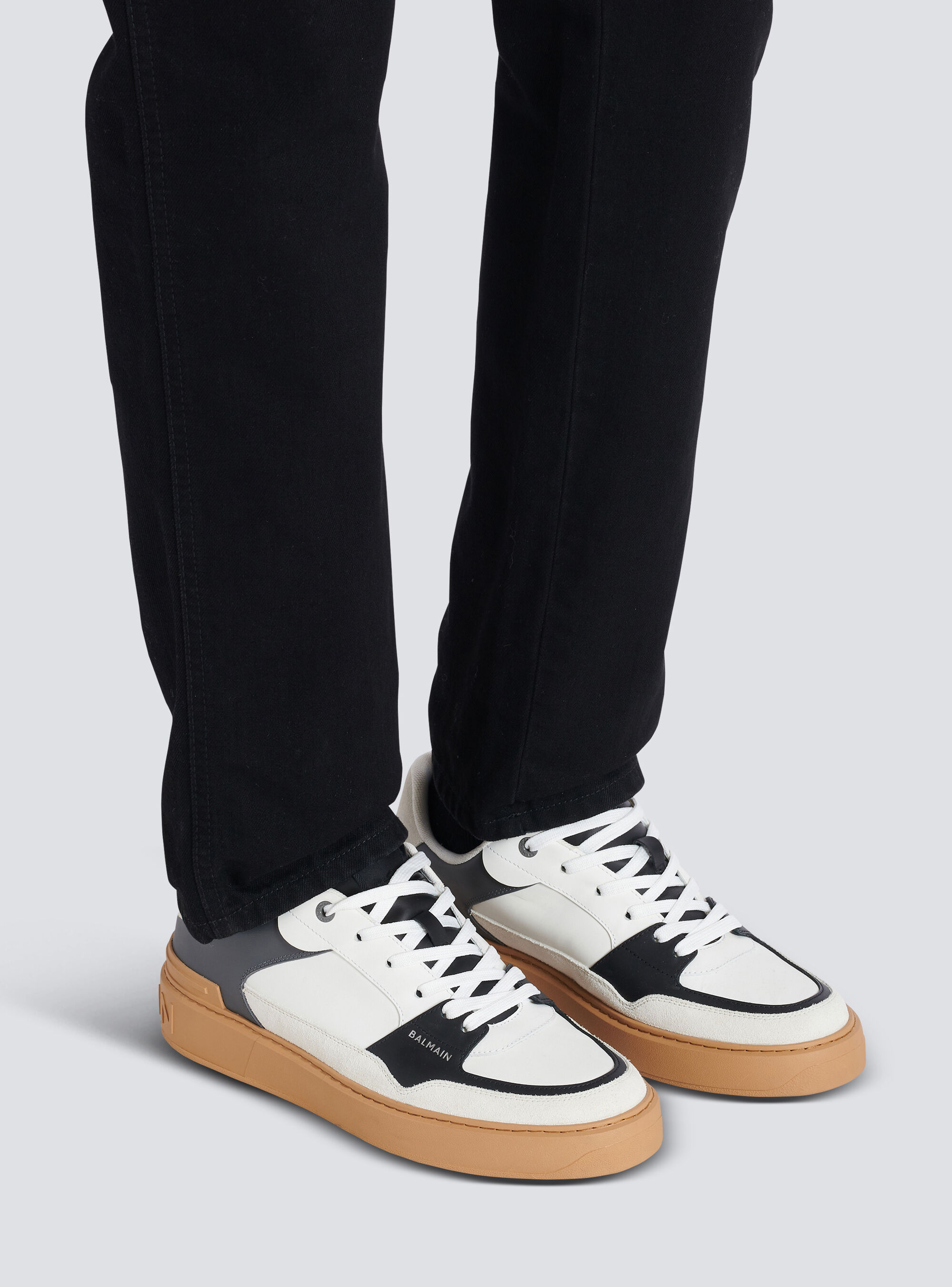 Balmain B-court Flip Leather Trainers In Gray
