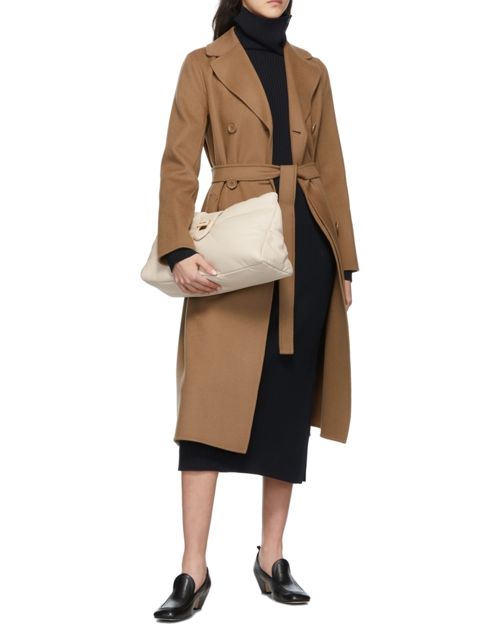 Shop Max Mara Double-breasted Long Wool Coat In Nude