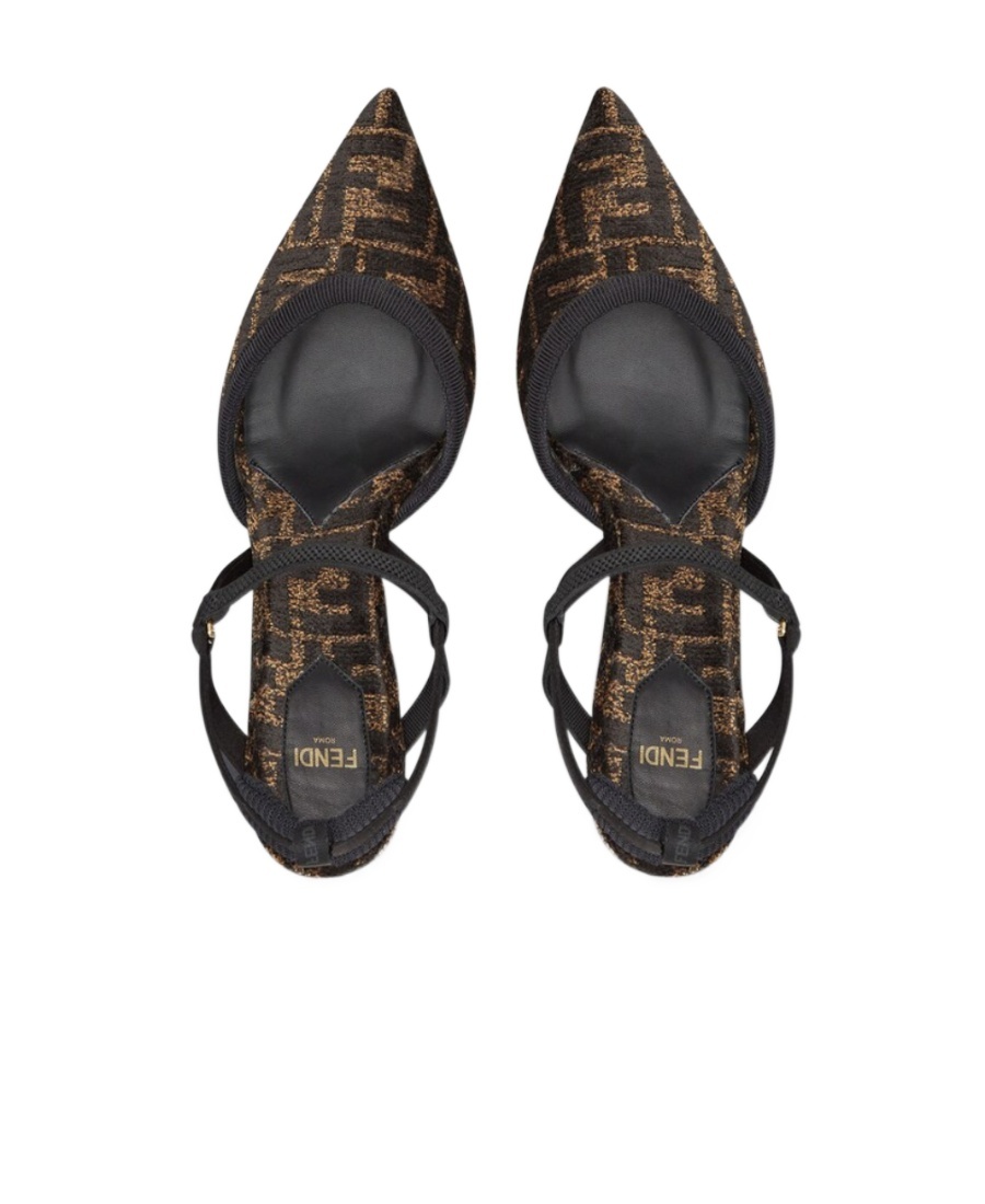 Fendi High-heeled Black Chenille Slingbacks In Black