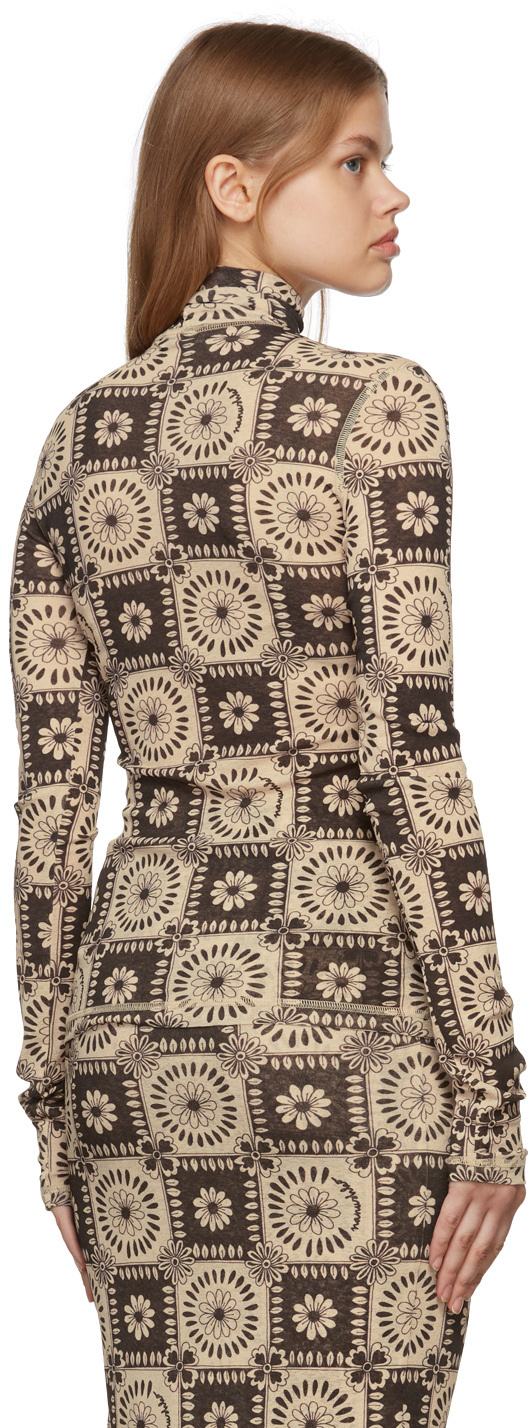 Nanushka Brown & Beige Harri Tile Print Turtleneck In Nude