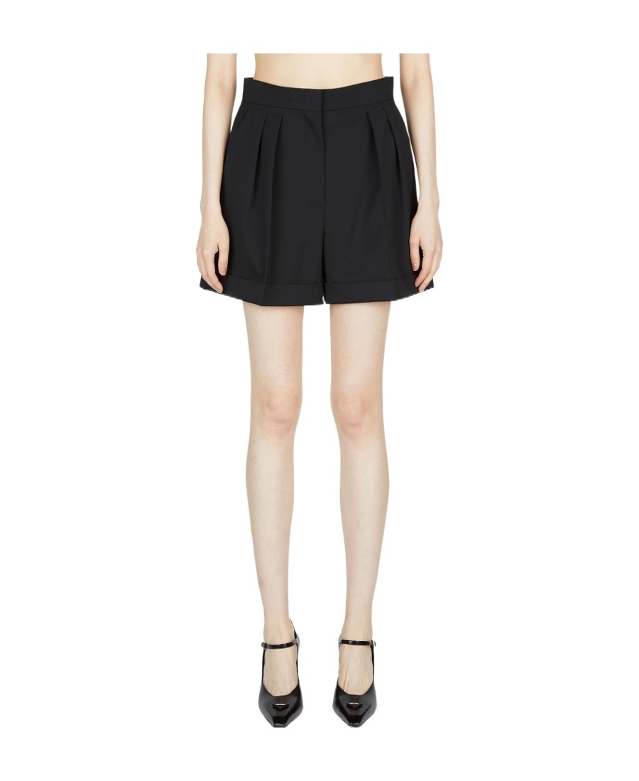 Max Mara Turn-up Pleated Shorts In Black