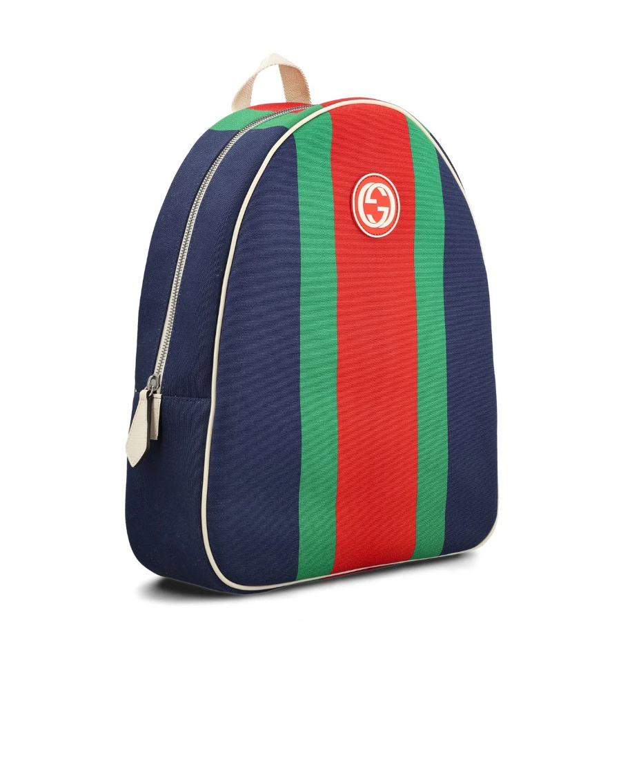 Gucci Double G Striped Backpack In Blue