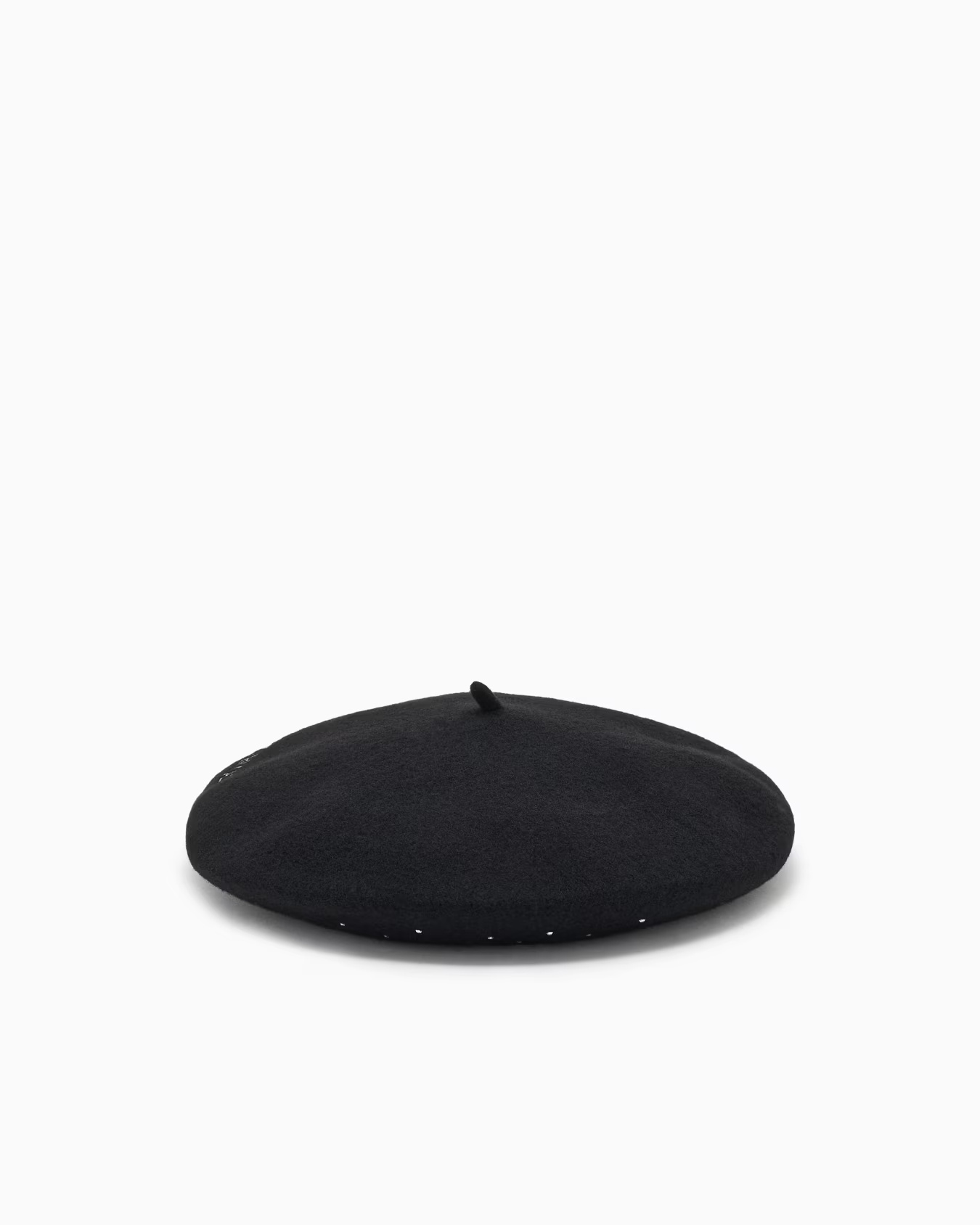 Emporio Armani Wool Beret With A Micro-stud Logo In Black