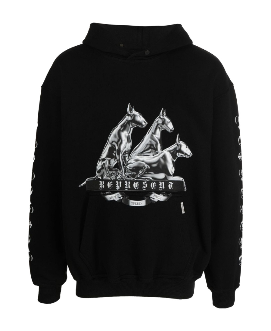 Represent Bull Terrier Printed Hooded Sweater In Black