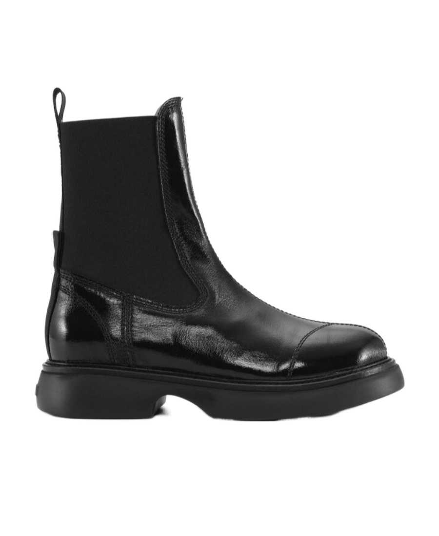 Ganni Womens Patent Faux Leather Black Pull On Chelsea Boots Uk7 In Black