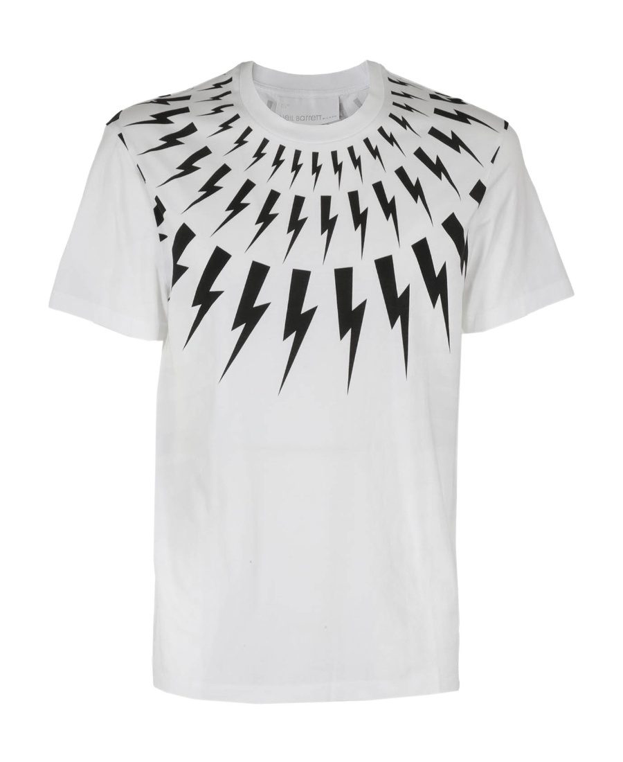 Neil Barrett Slim Fit Fairisle Thunderbolt Crew-neck T-shirt In White