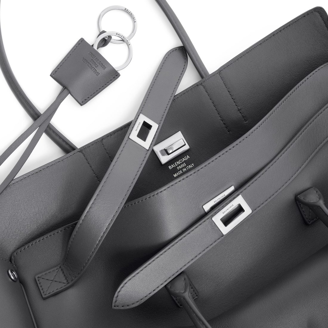 Balenciaga Medium Leather Bel Air Carry All Tote Bag In Grey