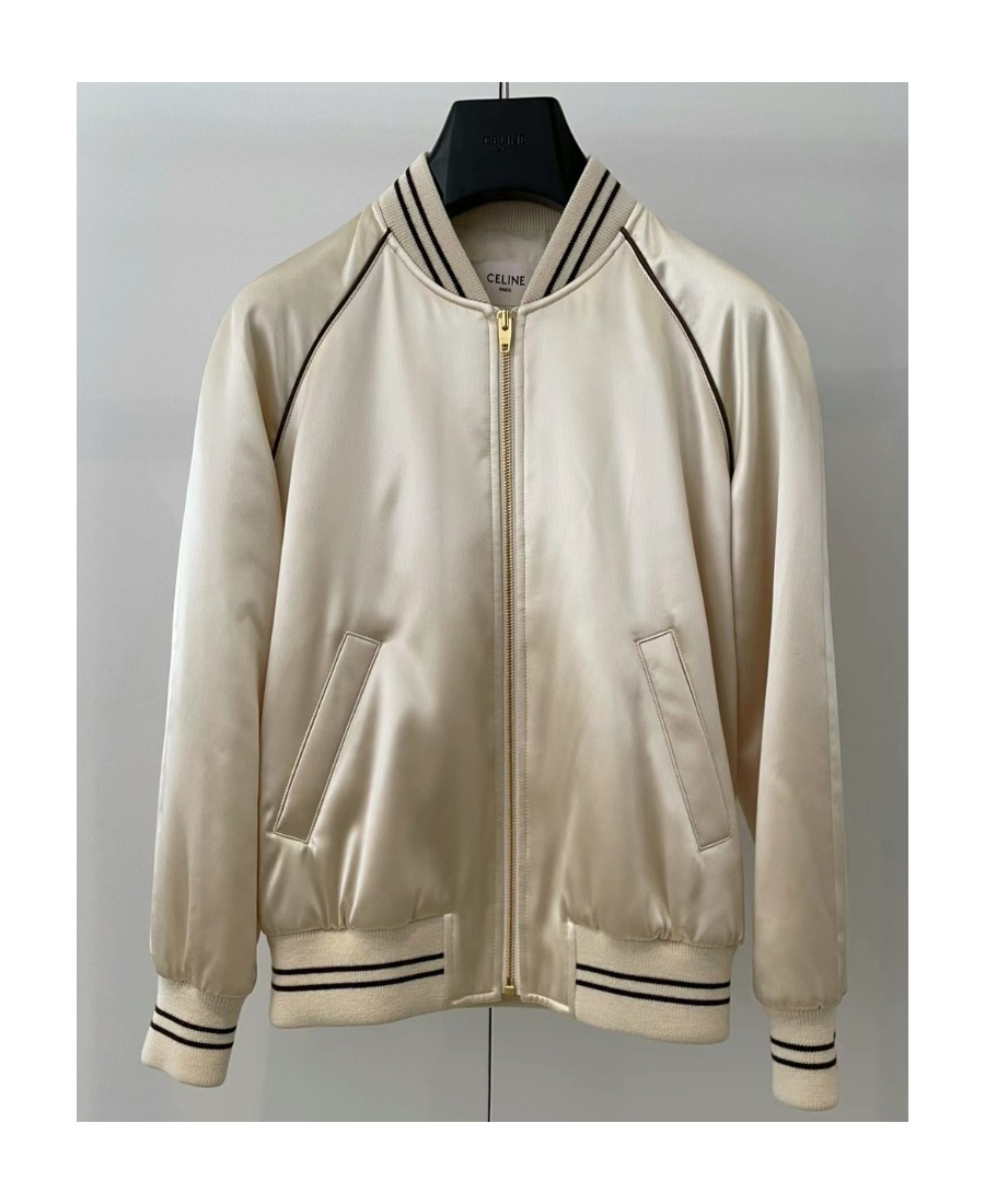 Celine Zipper Baseball Jacket In Nude