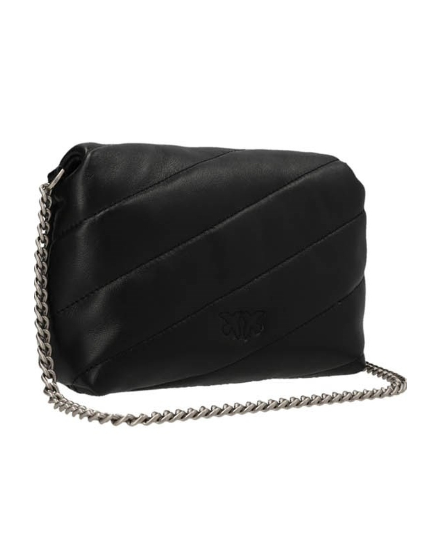 Pinko Mini Love Puff Maxi Quilt Leather Crossbody Bag In Black