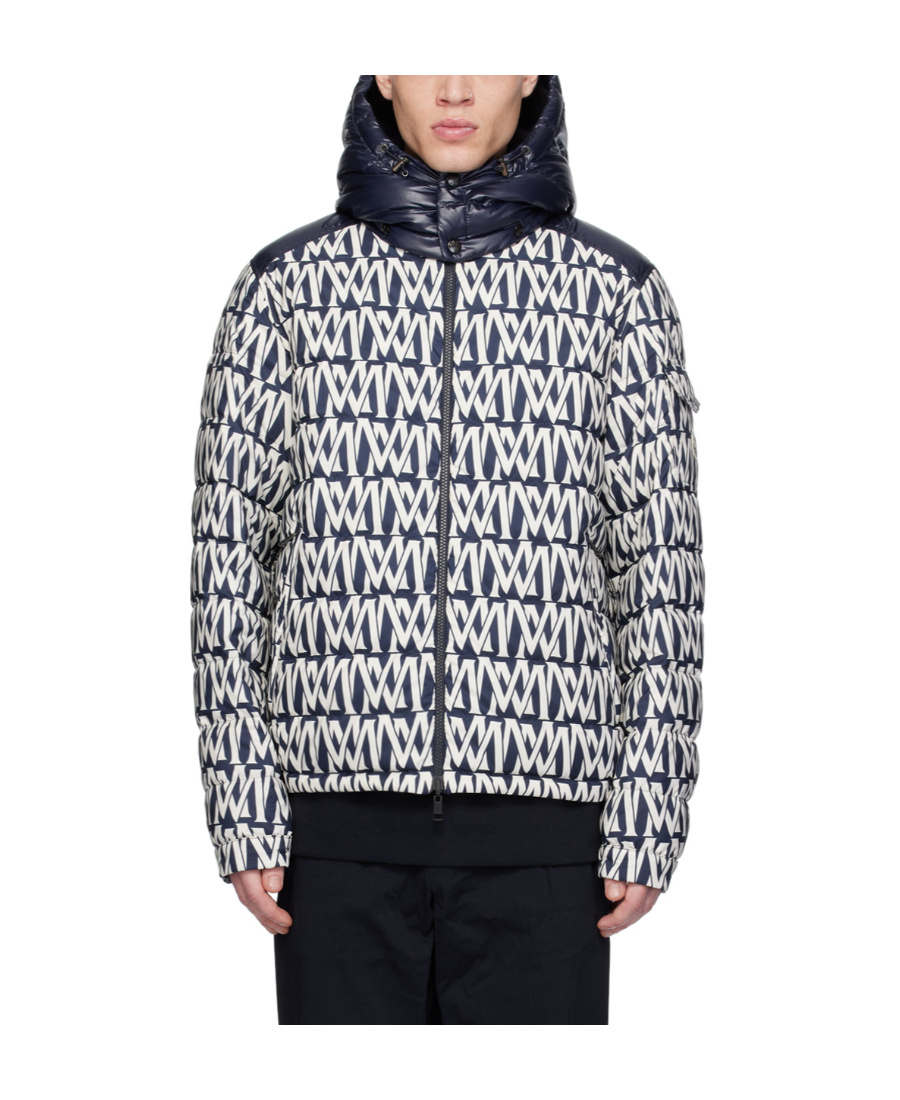 Moncler Monogram-print Puffer Jacket In Black