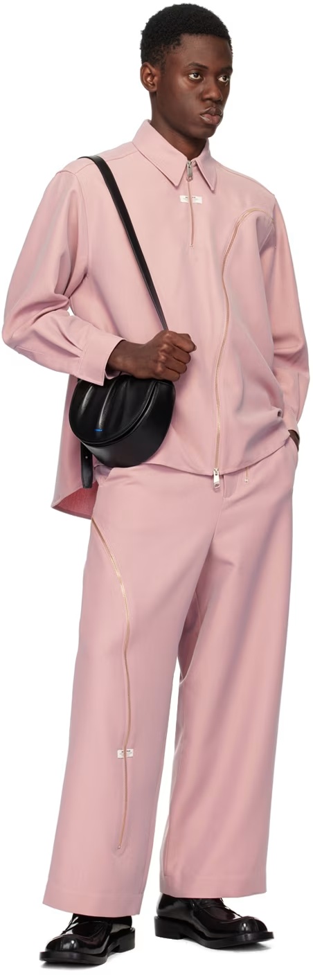 Ader Error Lapel Zipper Shirt In Pink