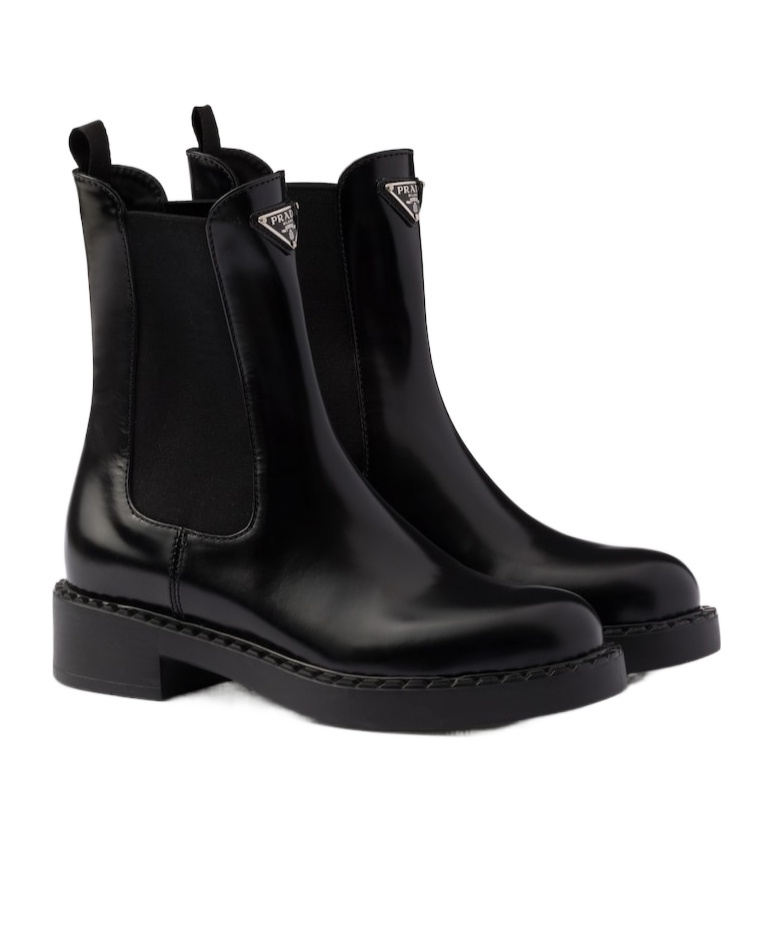 Prada Triangle-logo Chelsea Leather Boots In Black