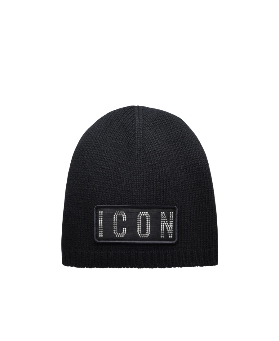 Dsquared2 Icon-patch Knitted Beanie In Black
