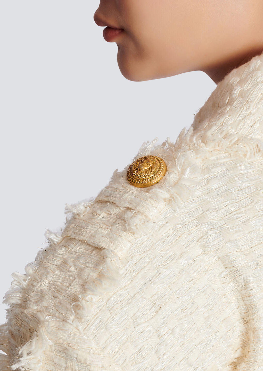 Balmain Cotton-blend Tweed Cropped Jacket In White