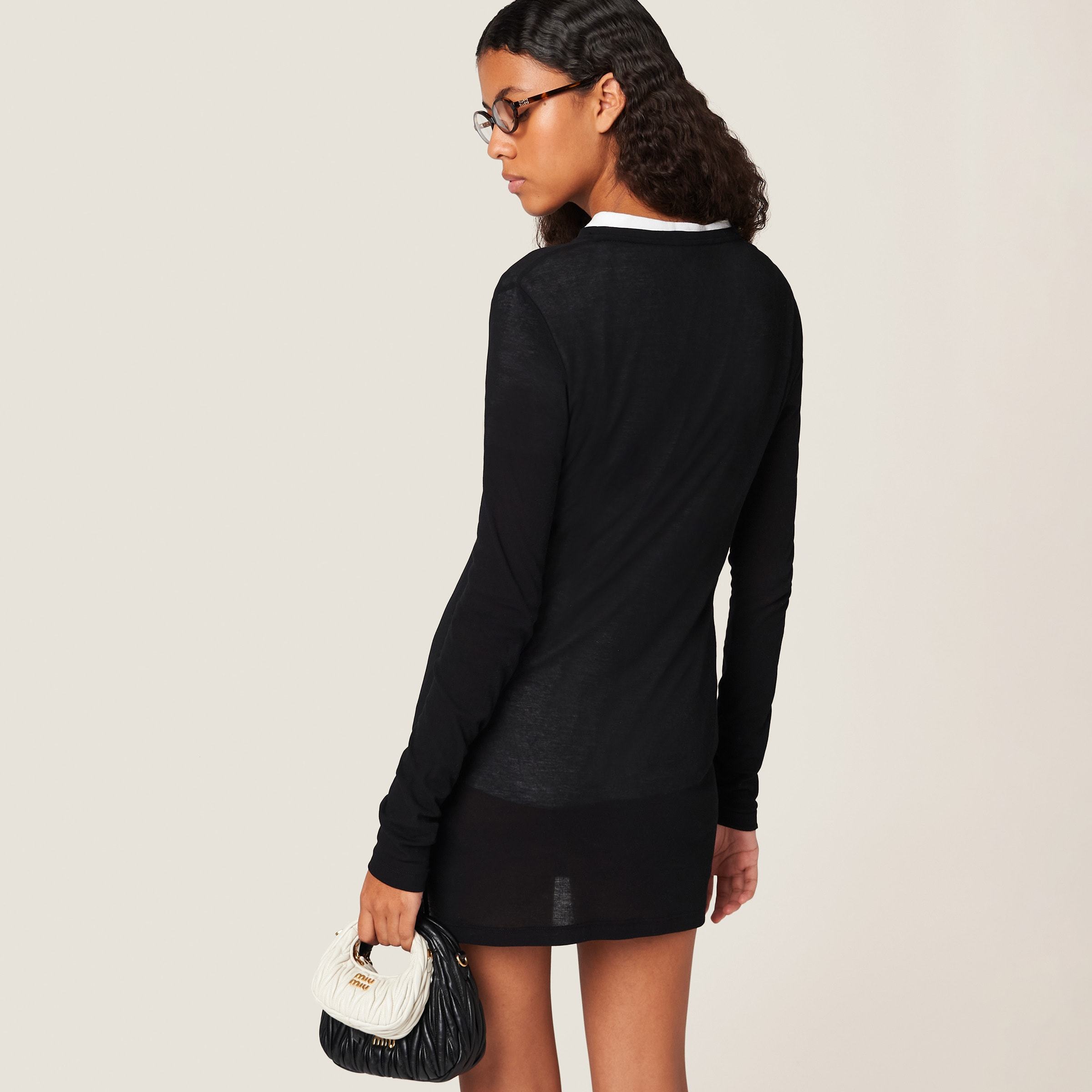Miu Miu Long Sleeve Jersey Mini Dress In Black