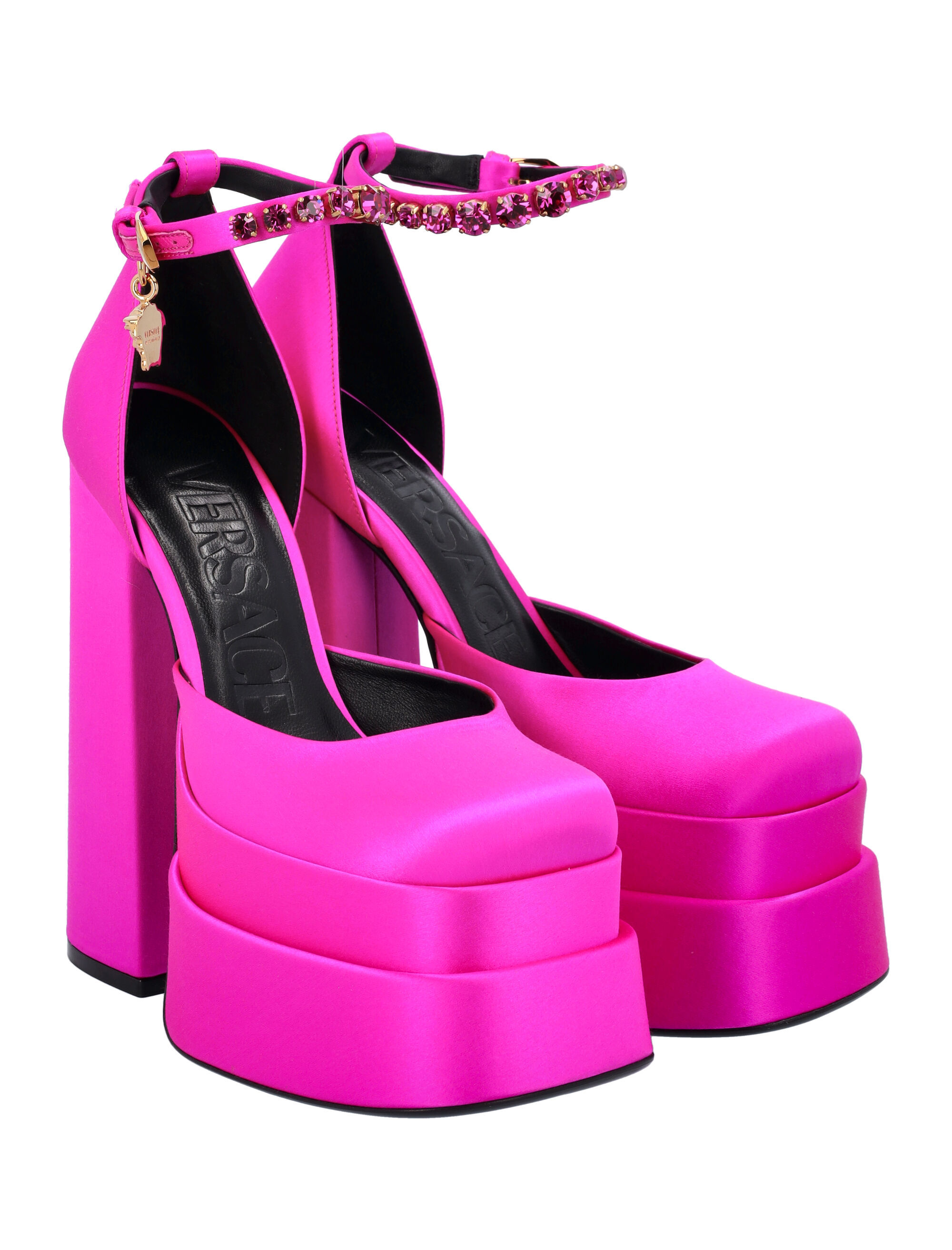 Shop Versace Medusa Head Charm Platform Sandals In Purple