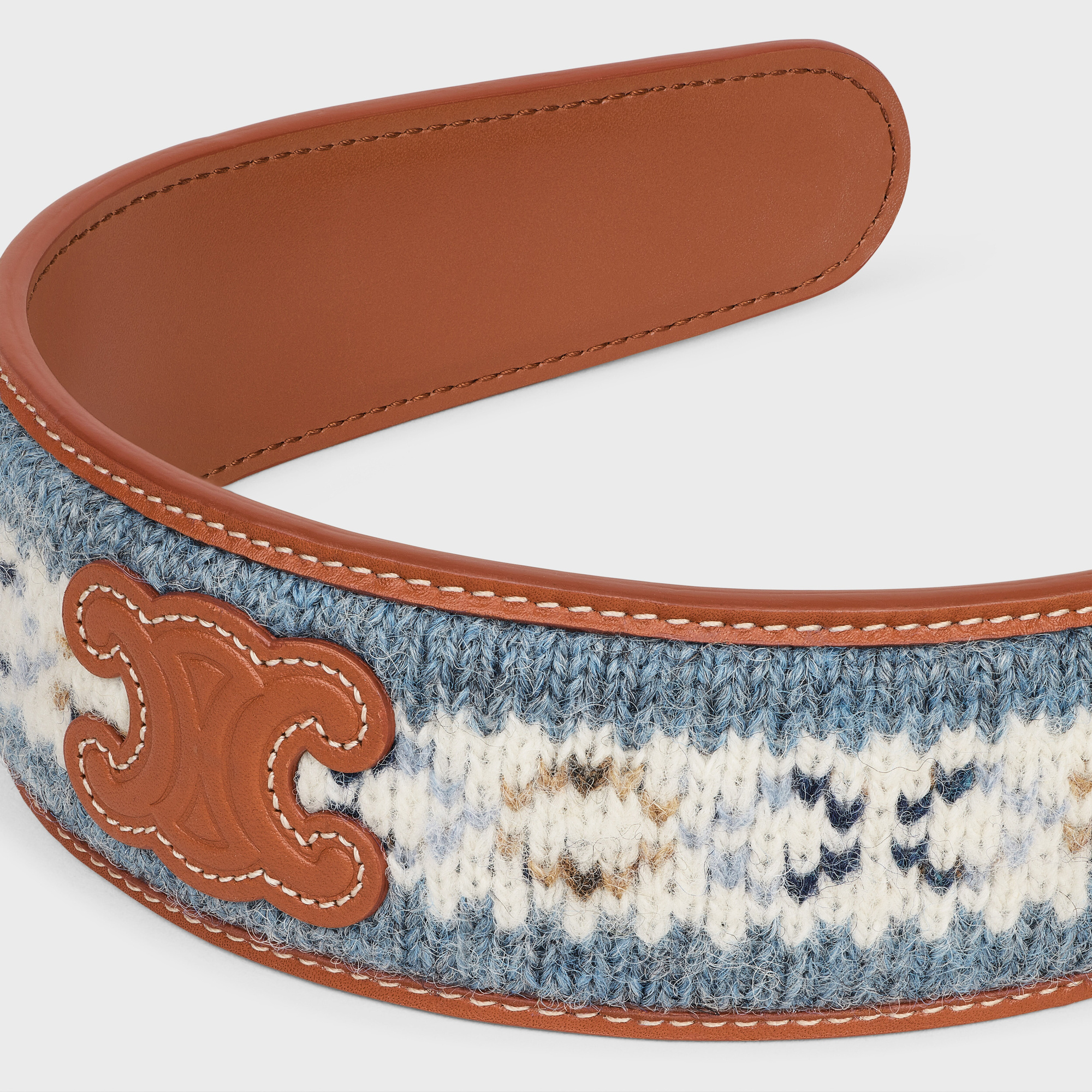 Celine Triomphe Wool Headband In Blue/tan