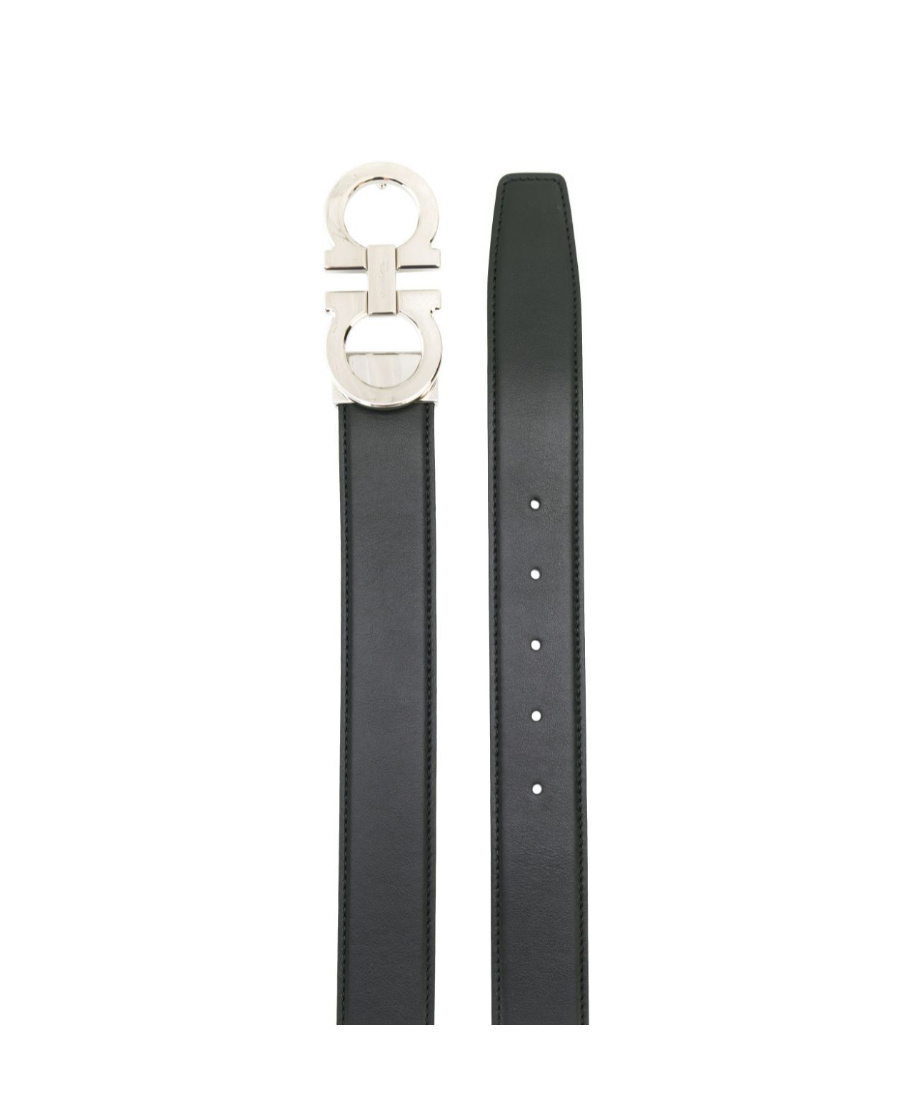 Ferragamo Reversible Belt With Polished Gancini Buckle In Black