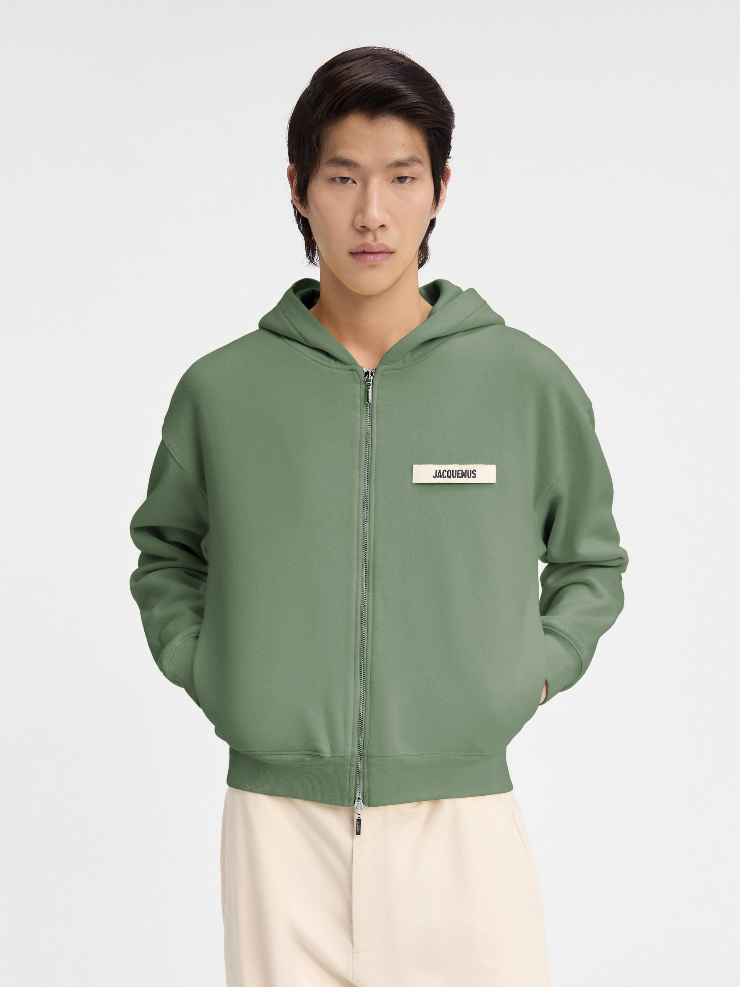 Jacquemus Le Hoodie Gros Grain Zip-up Sweatshirt In Green