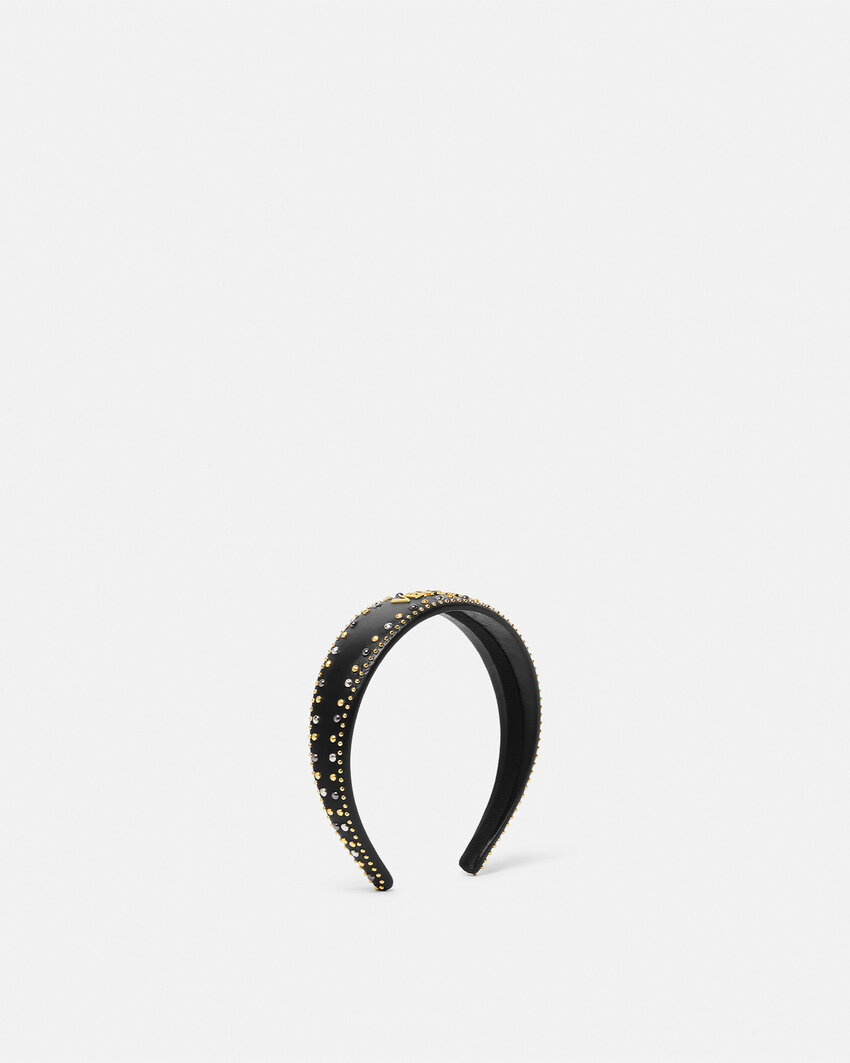 Versace Leather Logo-plaque Studded Headband In Black