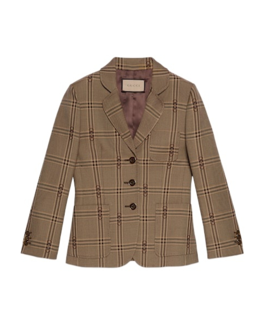 Gucci Horsebit Checked-jacquard Wool Blazer In Brown