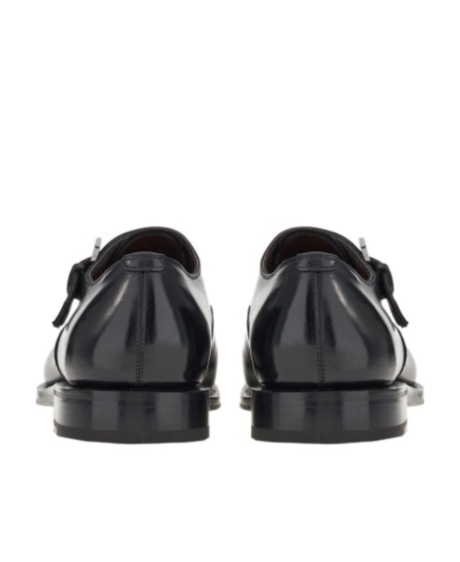 Ferragamo Leather Buckled Monkstrap Shoes In Black