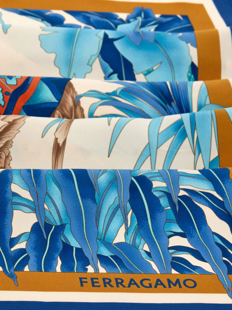 Ferragamo India Print Silk Scarf In Blue