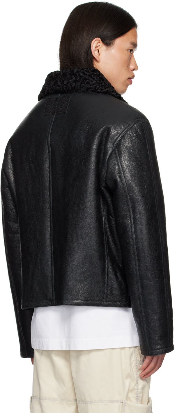 Acne Studios Shearling-collar Leather Jacket In Black