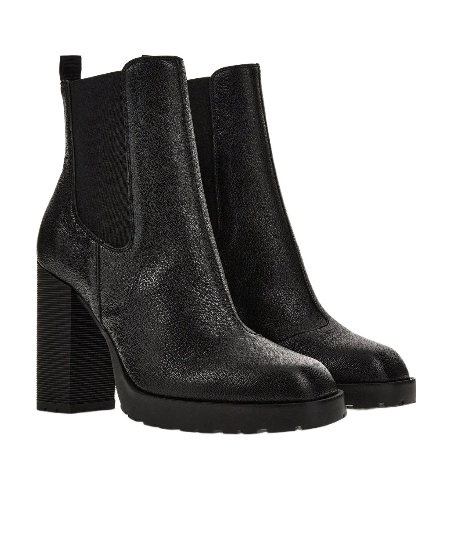 Hogan Elasticated-panel Ankle Leather Boots In Black