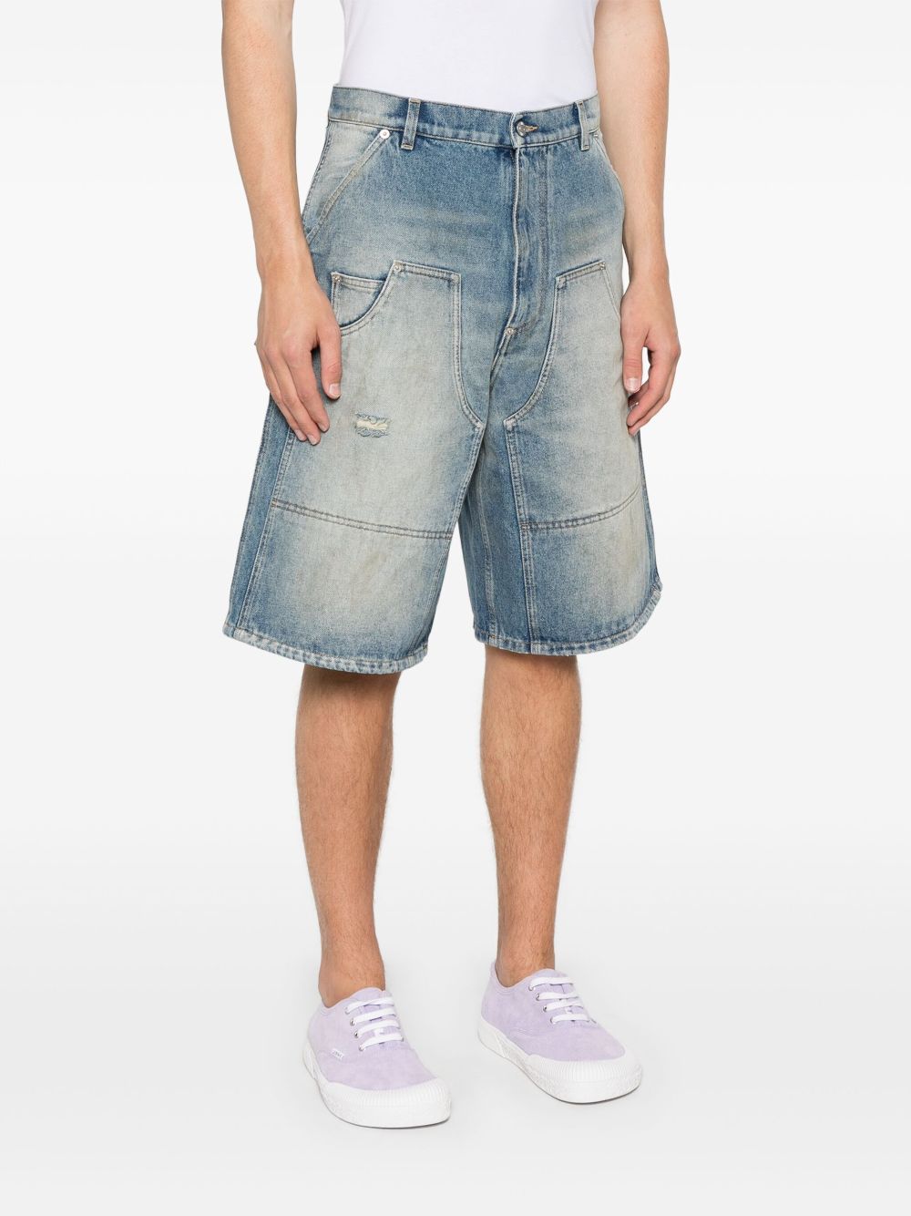 Moschino Distressed Denim Shorts In Gray