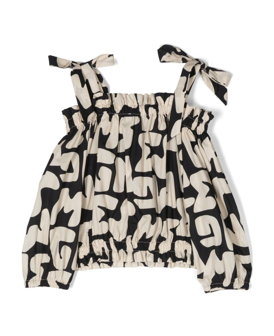 Msgm Ruffle Logo-print Crop-top In Nude
