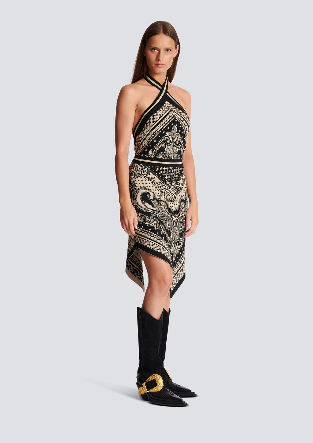 Balmain Halterneck Knitted Midi Dress In Black