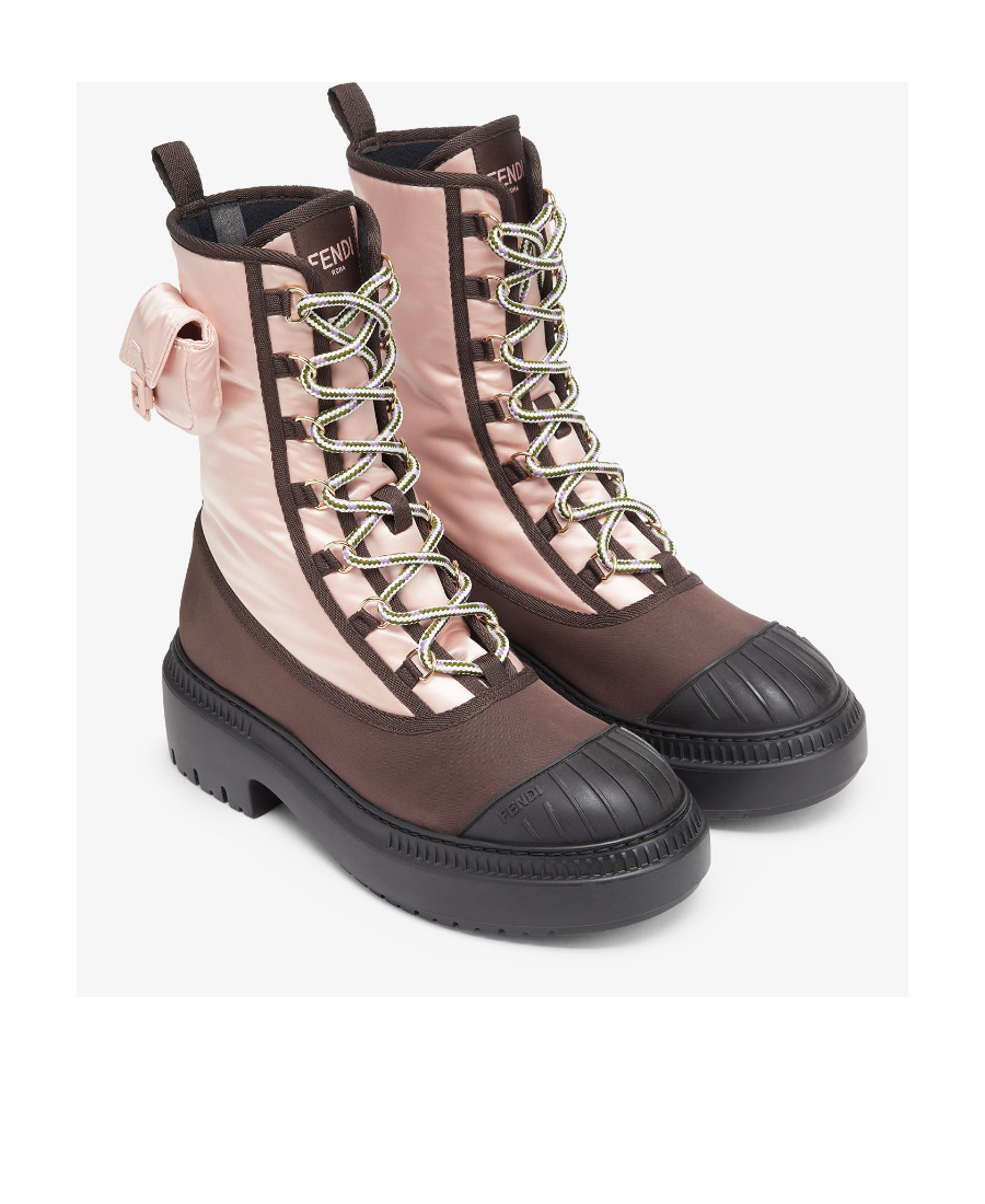 Fendi Nylon Biker Boots W/ Baguette Pocket In Multicolor