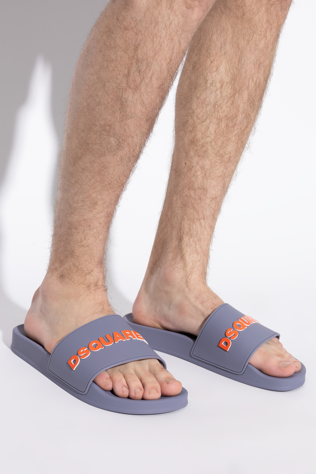 Dsquared2 Logo Embossed Slip-on Slides In Gray