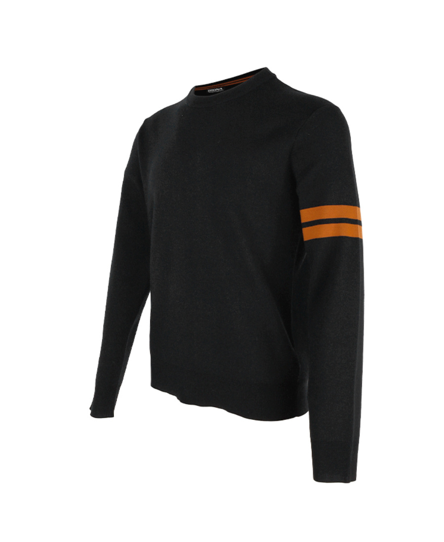 Zegna Crewneck Sweater With Ribbed Cuffs And Hem In Black