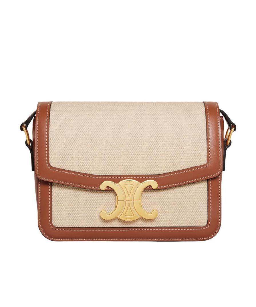 Celine Teen Triomphe Flip Shoulder Bag In Nude