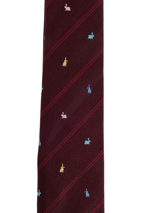 Paul Smith Rabbit-print Striped Tie In Brown