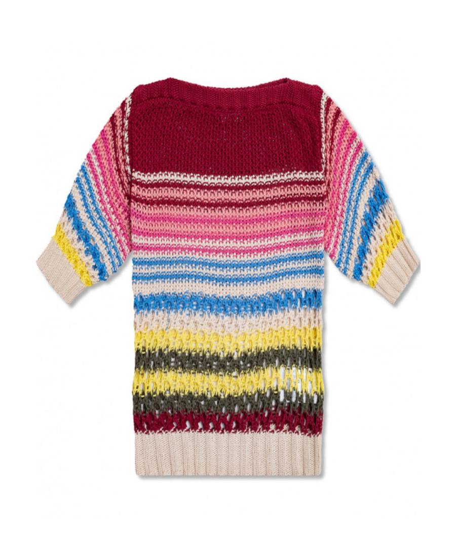 Red Valentino Redvalentino Striped Boat Neck Open-knit Top In Multicolor