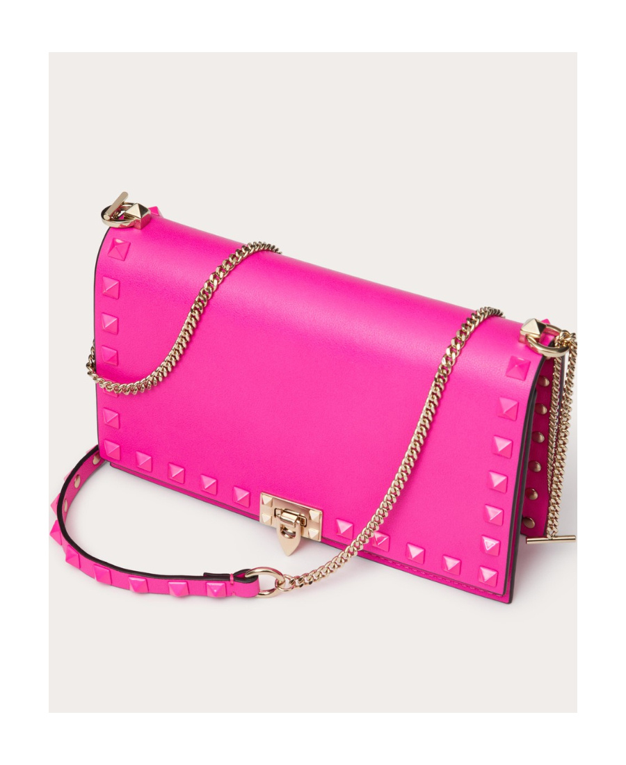 Valentino Mini Rockstud Calfskin Bag With Chain In Pink