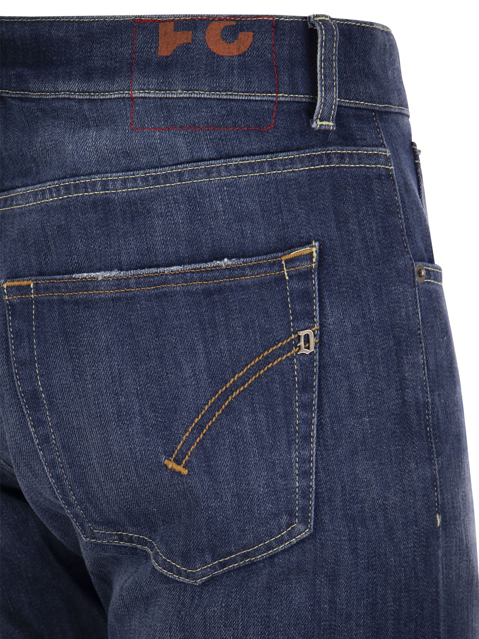 Dondup Denim Trousers With Belt Loops And Contrast Stitching In Blue