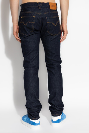 Versace Denim Trousers With Belt Loops In Blue