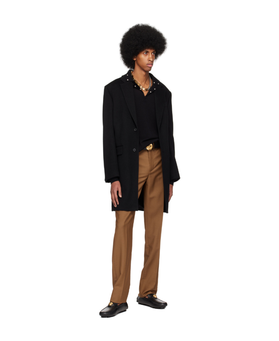 Versace Single-breasted Button Coat In Black