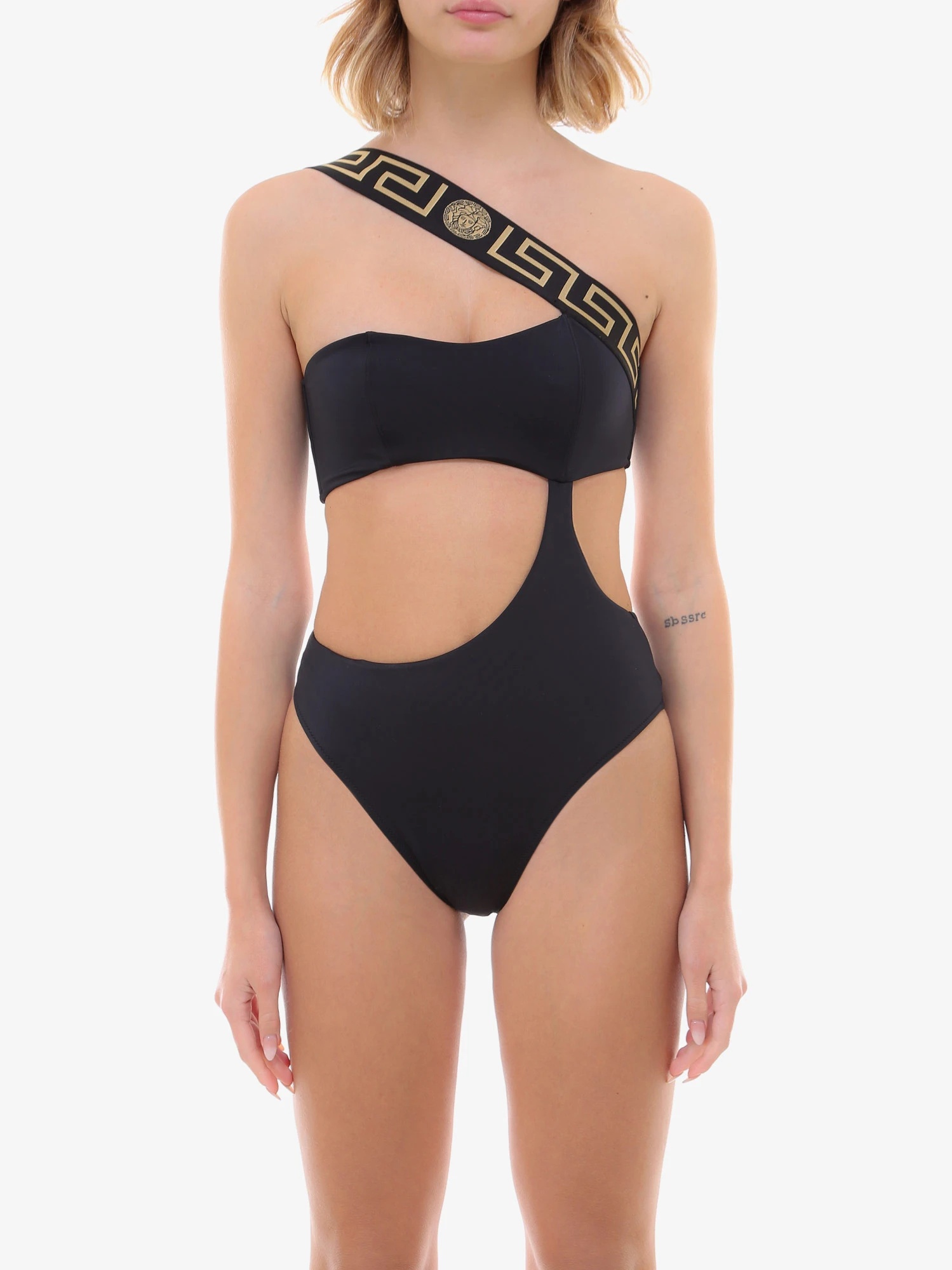Versace Costume Intero Con Bordo Greca In Brown