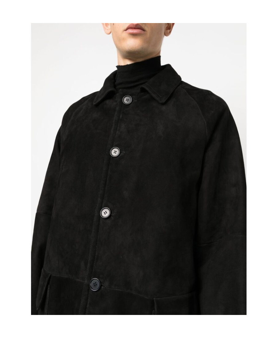 Salvatore Santoro Solid Color Suede Coat With Flap Pockets In Black