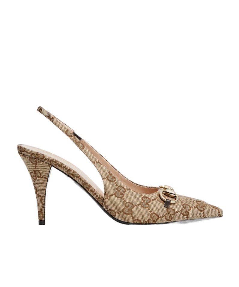 Gucci Damenpumps Aus Gg Canvas Mit Fersenriemchen In Nude