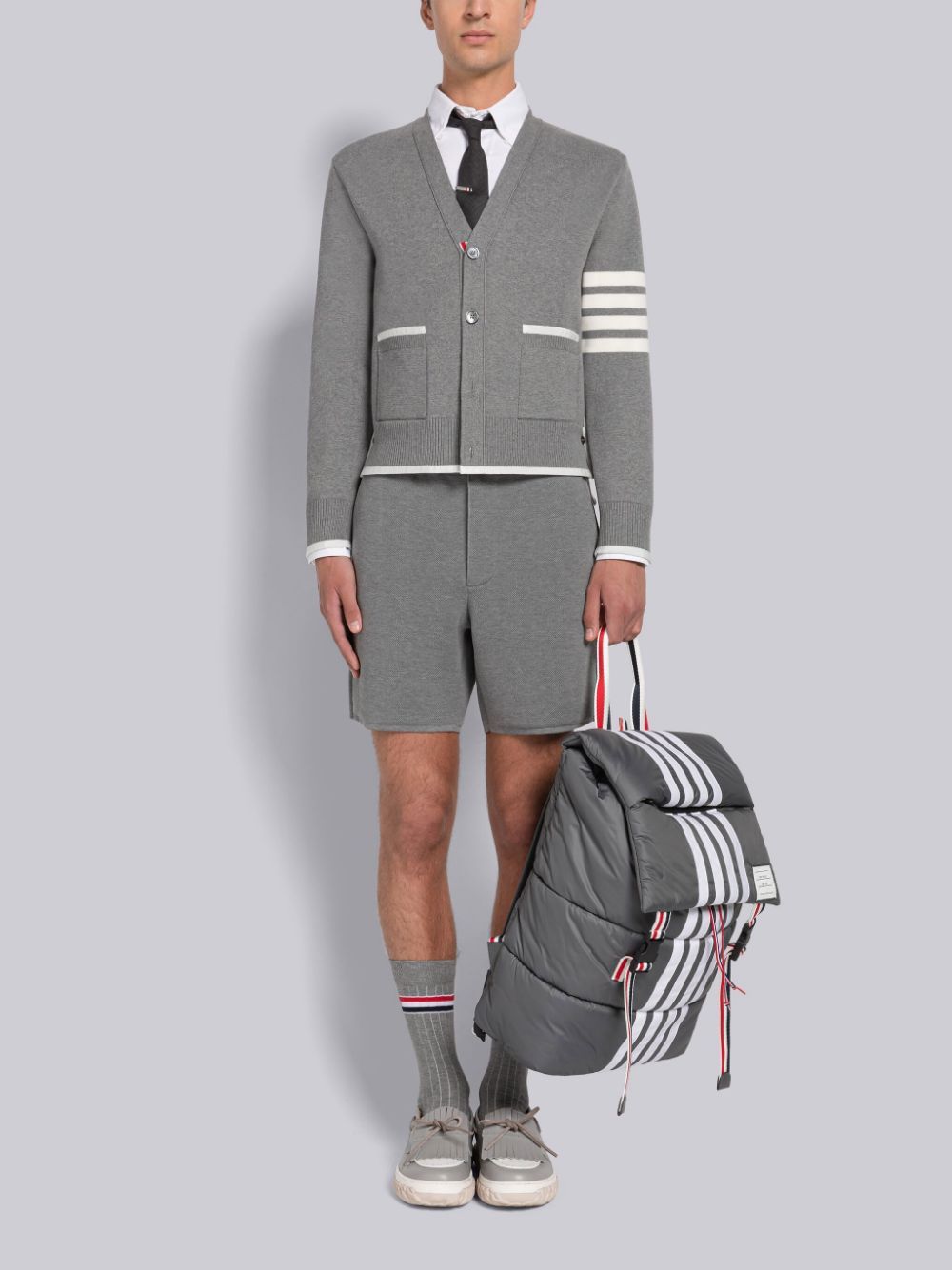 Thom Browne 4-bar Stripe Mini Cardigan In Gray
