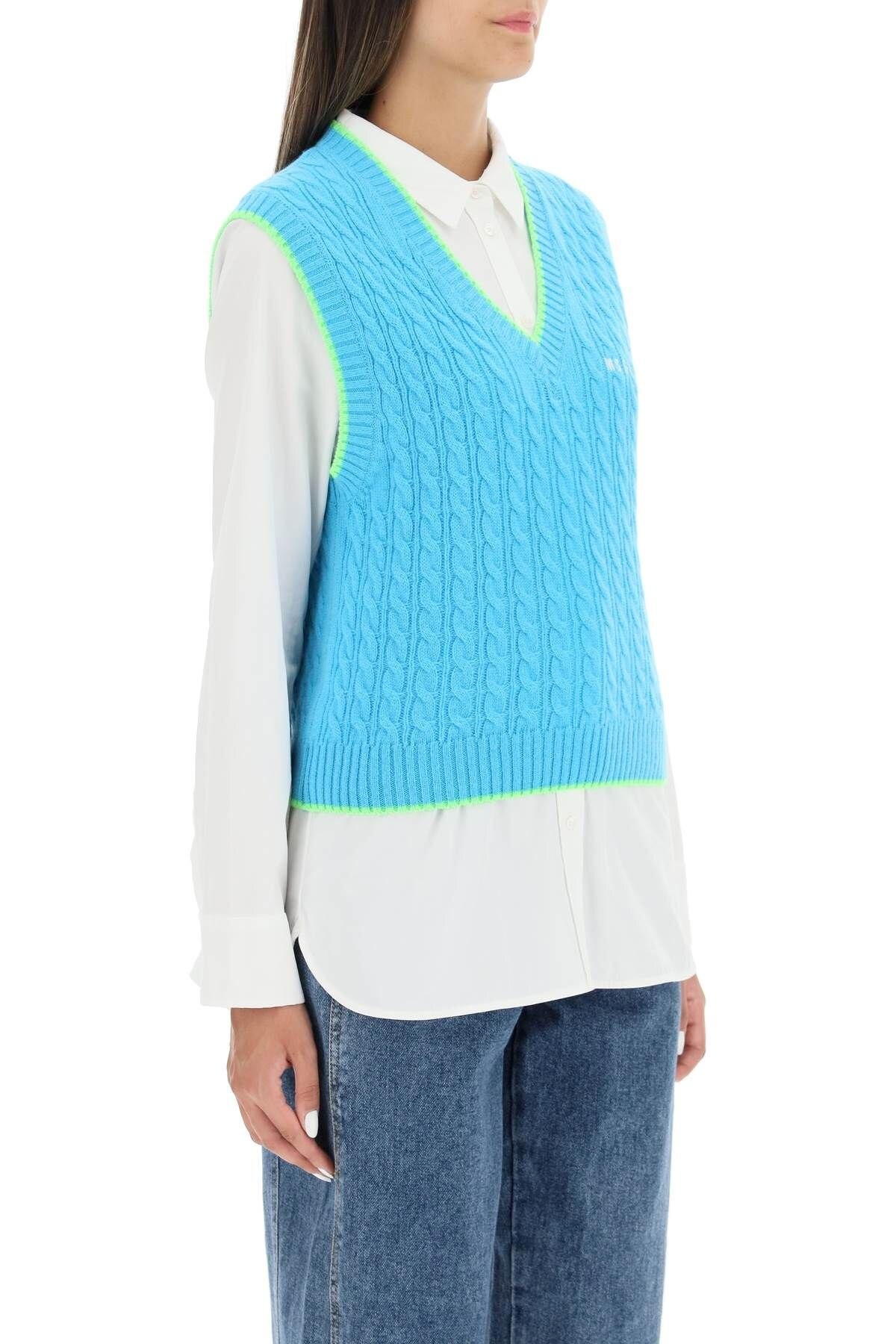 Msgm Embroidered-logo Knit Vest In Blue