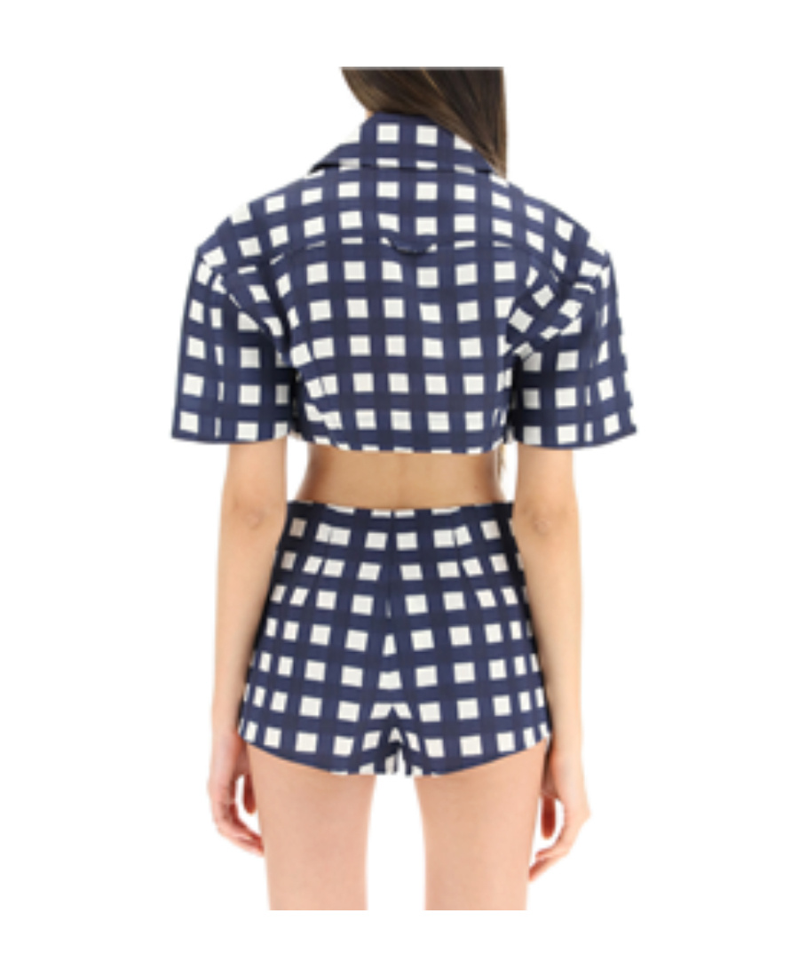 Jacquemus Check Pattern Cropped Shirt In Blue