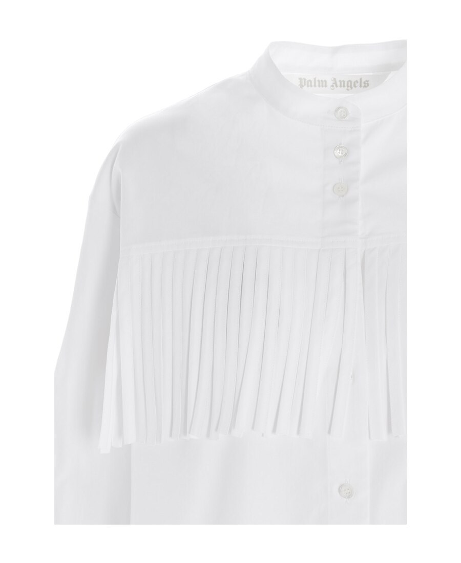 Palm Angels Logo Embroidered Fringed Shirt In White