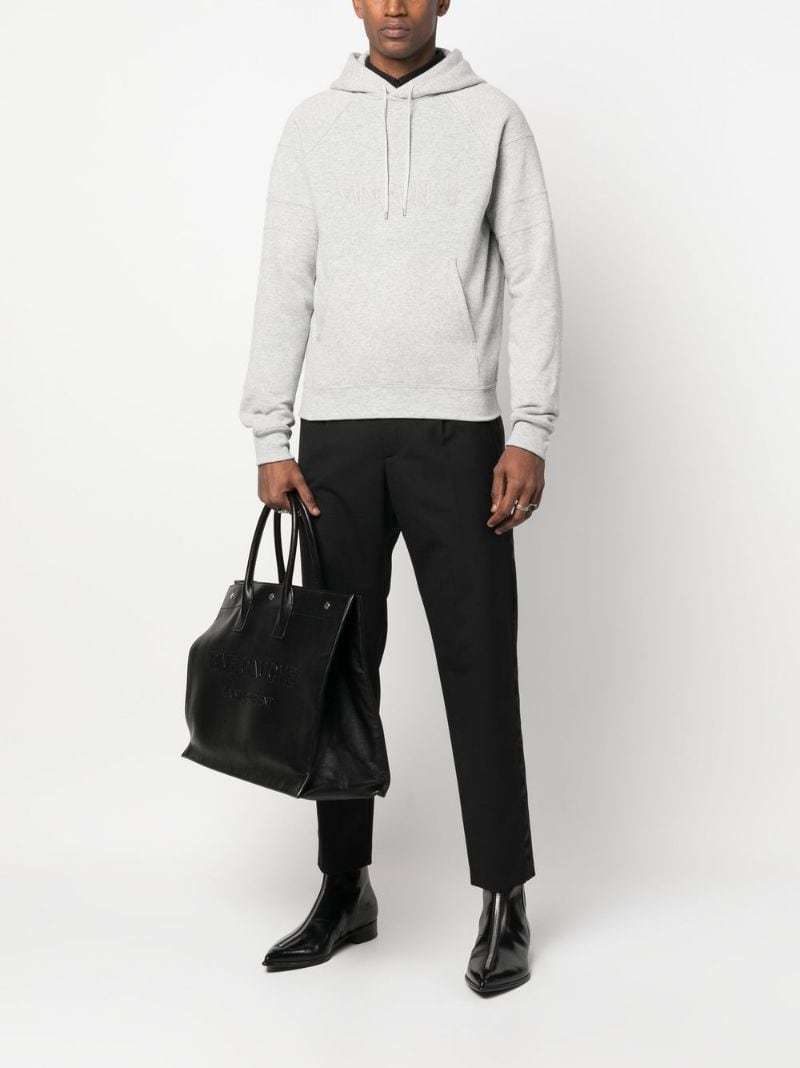 Saint Laurent Cassandre-embroidered Cotton Hoodie In Gray